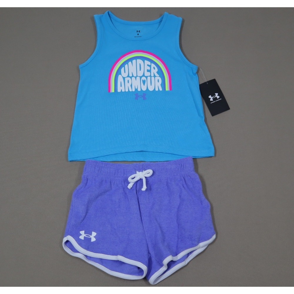Under Armour Little Girls Rainbow Wordmark Tank and Shorts Set - Blue Surf - 6